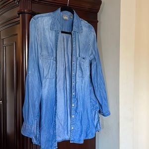 New York & Company Soho Collection Adjustable Sleeve Button Down Denim Blouse